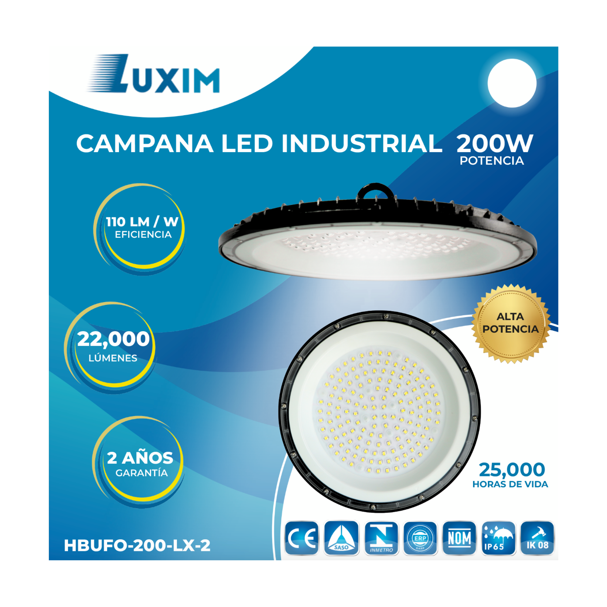 Campana Led Luxim 200w 22000 Lúmenes 5000k Ip65 Industrial - Imagen 3